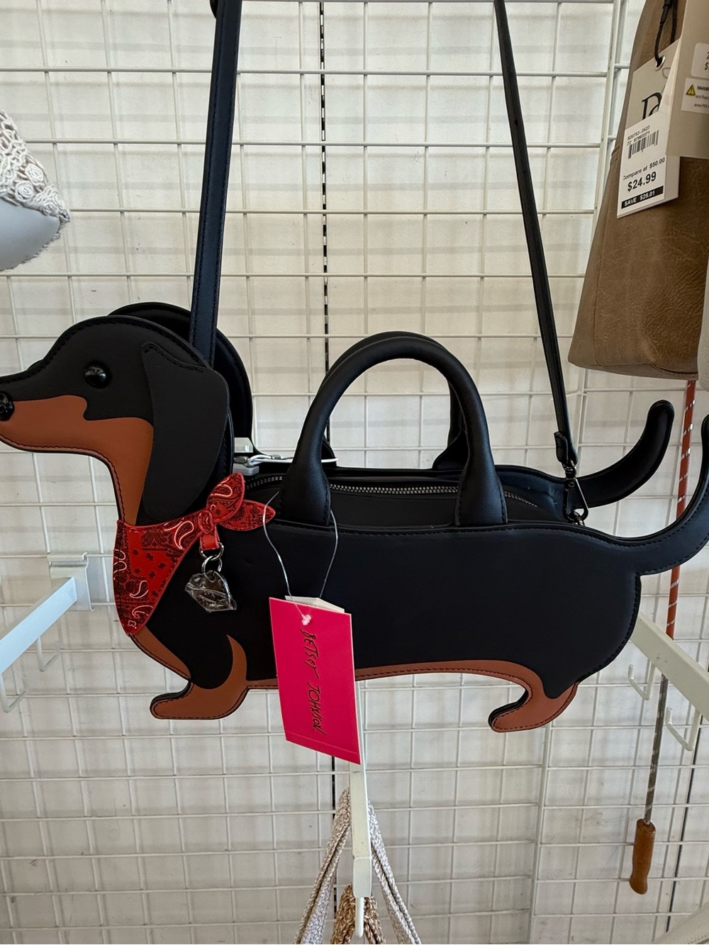 NEW VIRAL Betsey Johnson B&T Dachshund Crossbody purse w/ Red Bandanna $125 FIRM - Picture 7 of 13